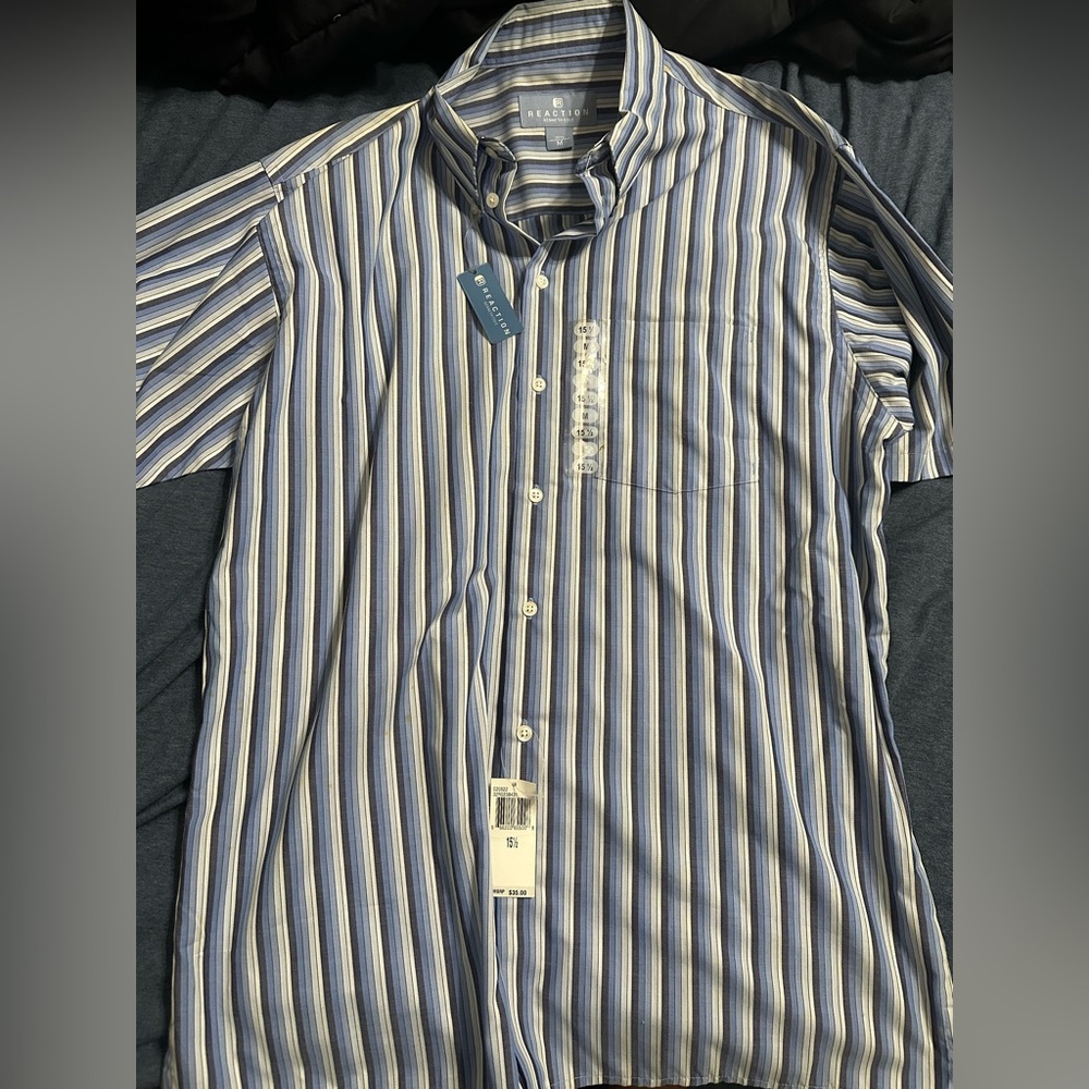 Kenneth Cole Blue and White Casual Button Down Shirt